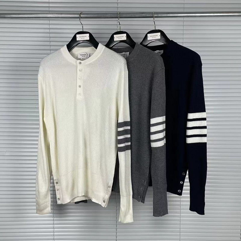 tb新款华夫格圆领套头卫衣四条杠宽松百搭棉质打底衫上衣男女同款