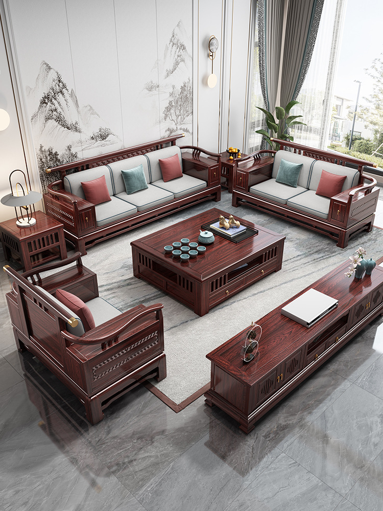 新中式乌金木实木沙发中式全实木原木酸枝木色古典仿红木木沙发