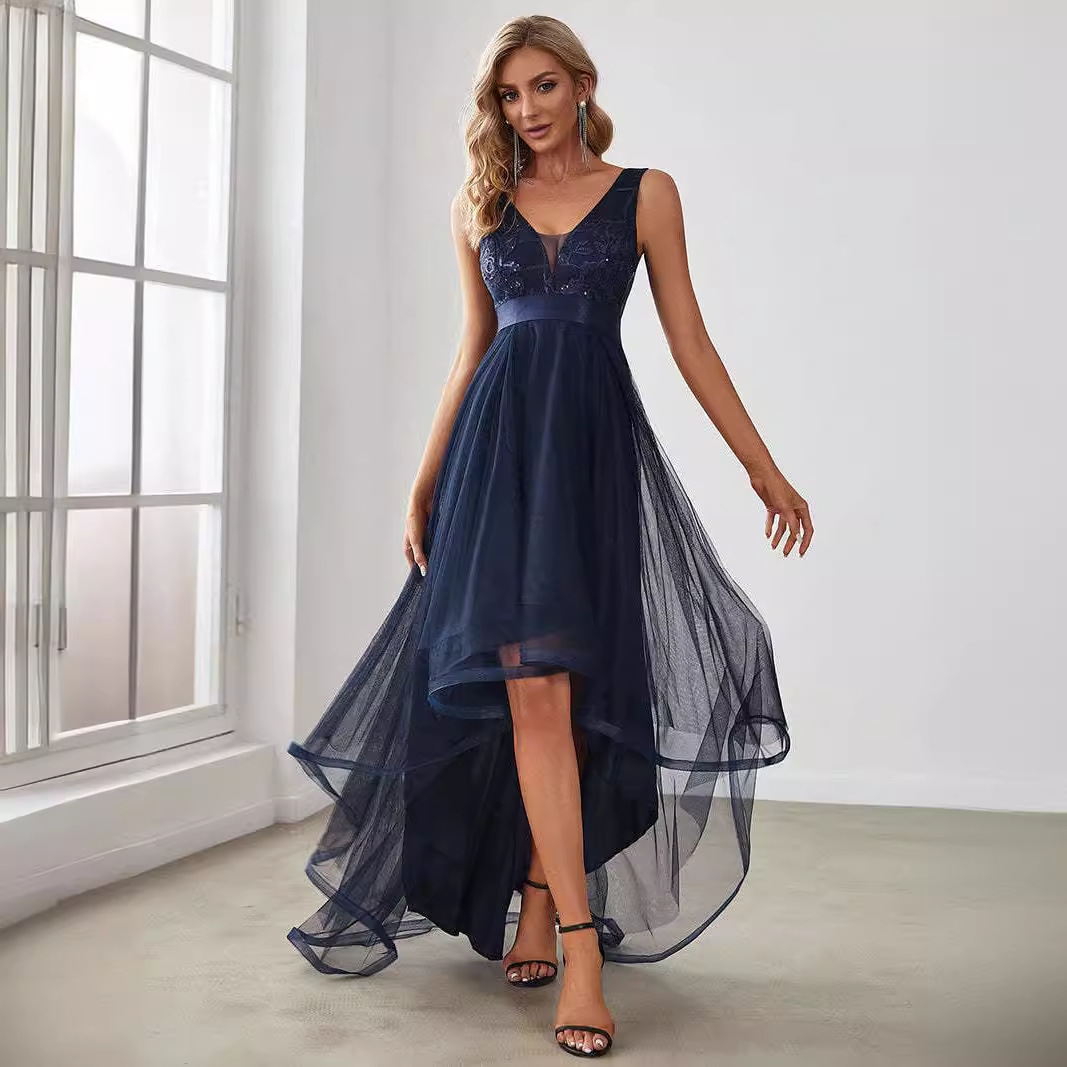 欧美亚马逊晚礼服2024新款前短后长款表演主持生日走秀舞会礼服