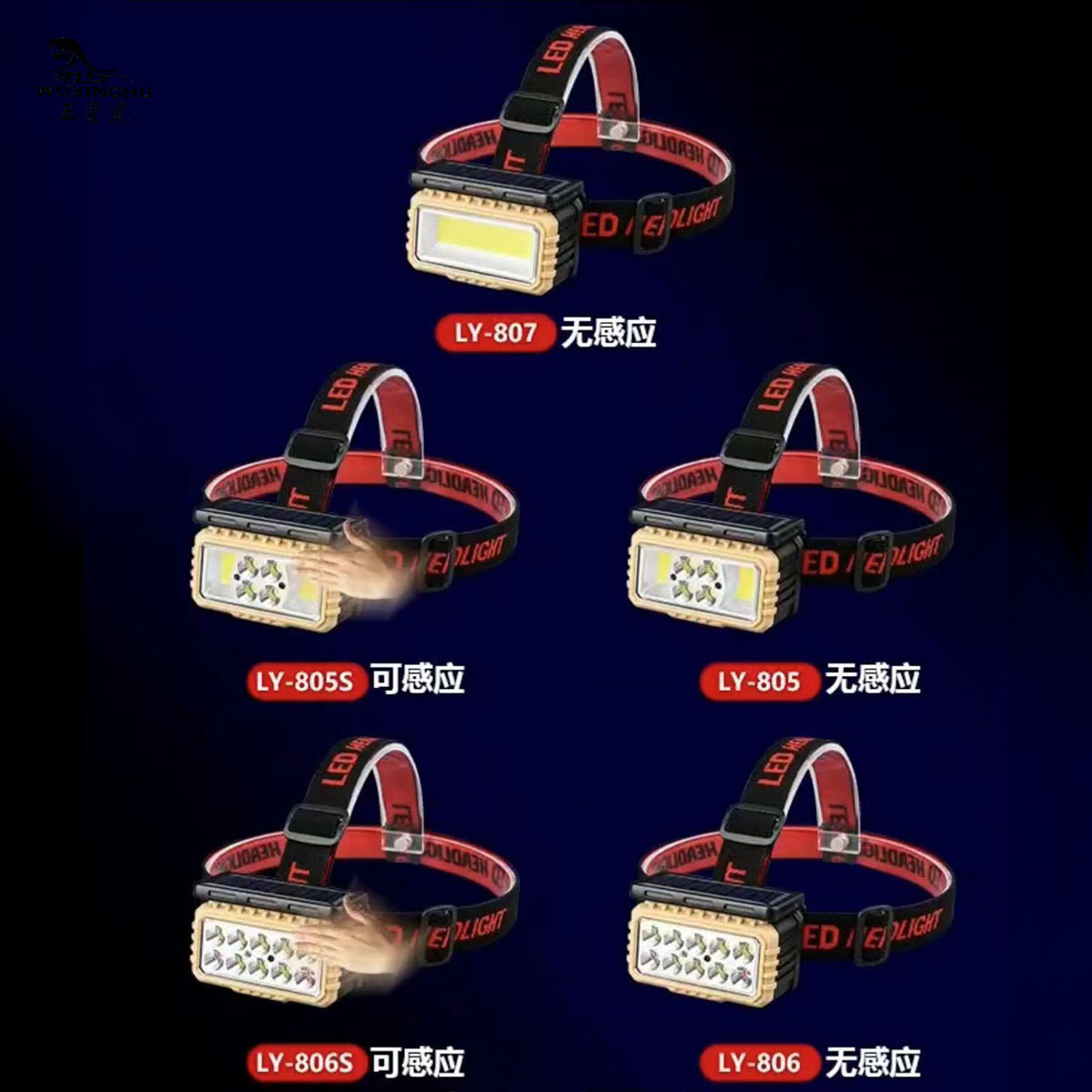 New Solar Induction Headlamp Type-C Charging Port Power Display Led Cob Red White Light Headlamp
