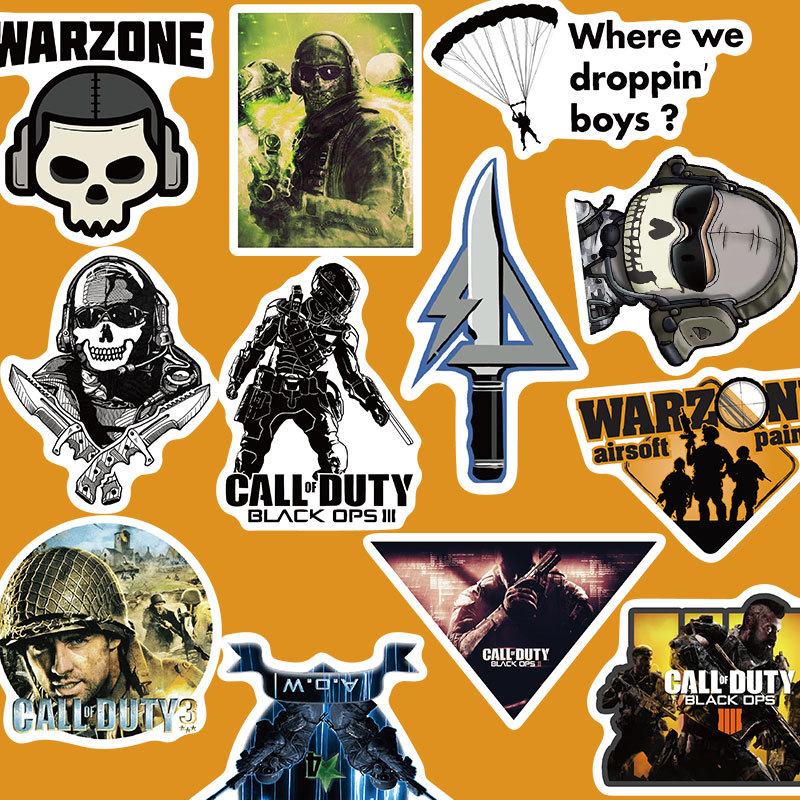 50张游戏使命召唤涂鸦平板贴纸头盔电瓶车行李箱滑板水杯手账贴纸