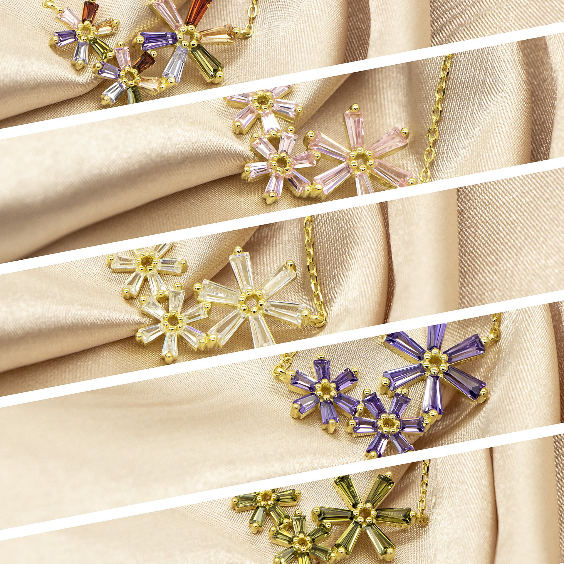 纯银项链清仓大甩卖 女款925锆石花朵七色花项链简约唯美高级感