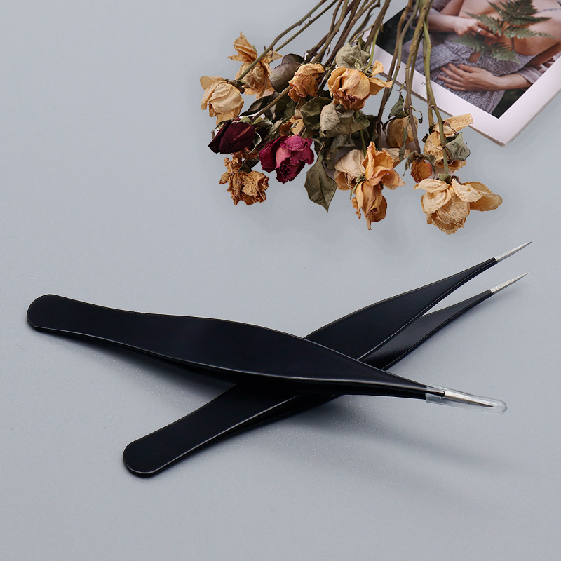 不锈钢修眉镊子 黑色斜口平口尖头拔毛眉毛夹美妆美容工具眉夹