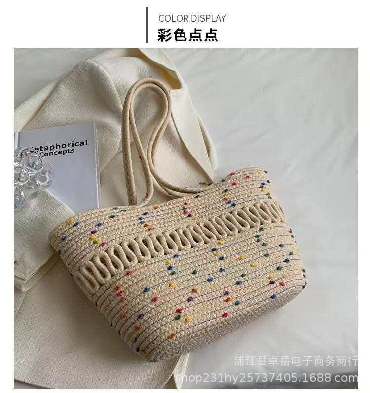 New Simple Woven Beige Hollow Bag Urban Versatile Beach Bag Fresh and Stylish Shoulder Woven Bag