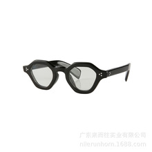 日本设计师不规则多边形三颗金属铆钉水牛角光学眼镜架太阳镜墨镜