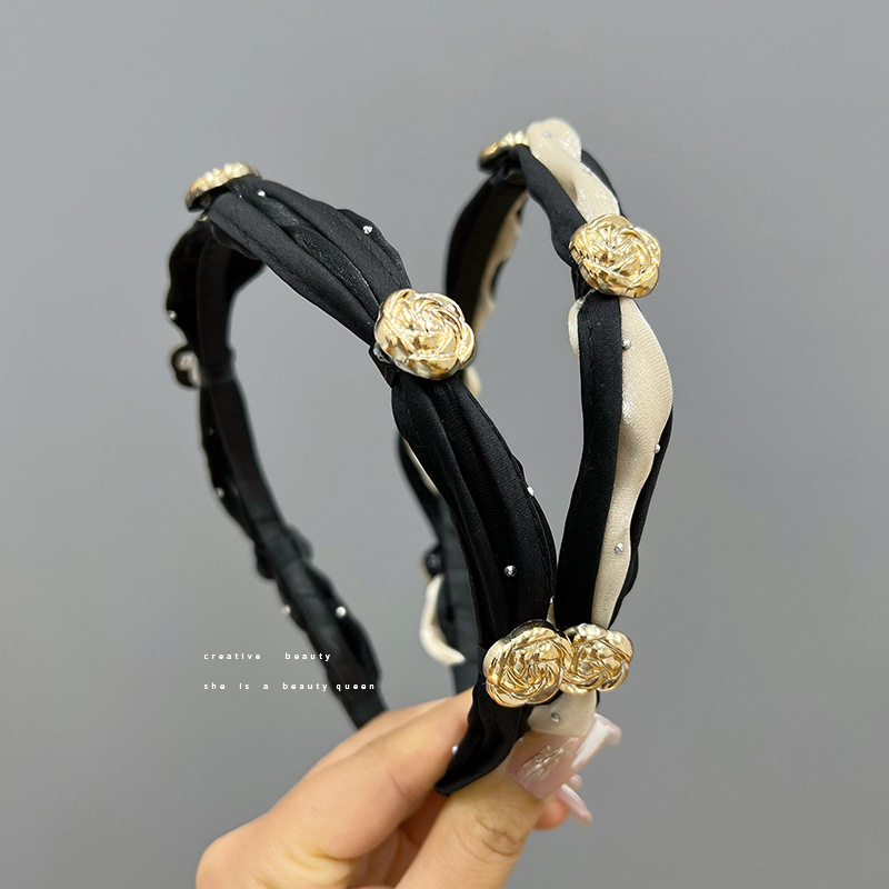 2022 New High-End Temperament Camellia Spring Headband Women's Short Hair Temperament Dry Headband Hairpin for Hair Washing