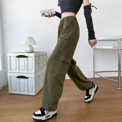 束脚工装裤女2024春秋新款高腰显瘦美式宽松高个子加长运动阔腿裤