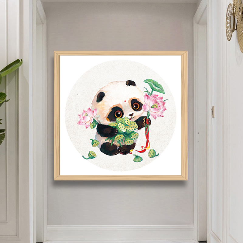十字绣2021新款线绣客厅餐厅熊猫动物图案清新印花手工刺绣自己绣