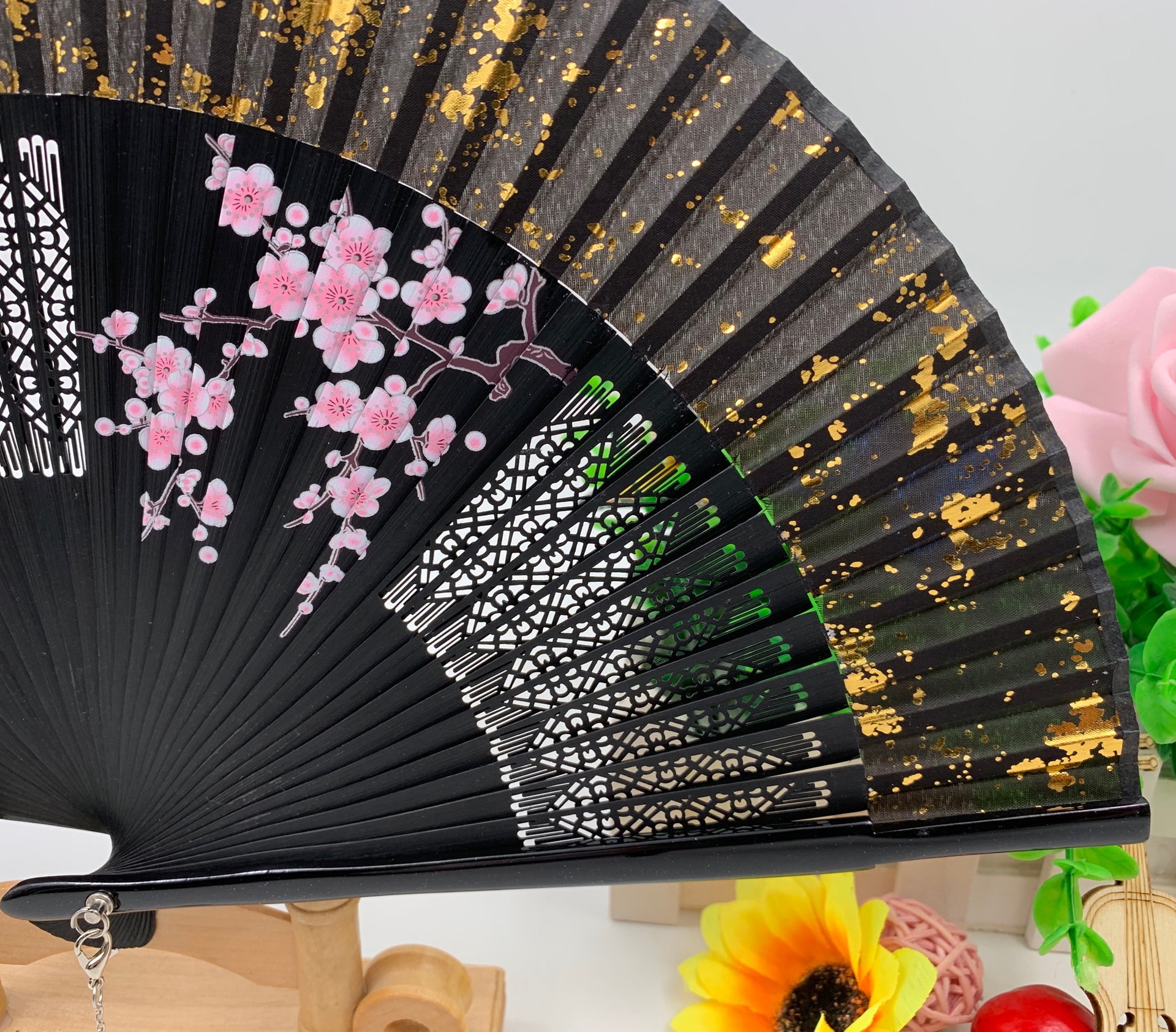 现货批发竹质古风折扇 印刷中国风单喷花折扇 定 制古风扇子