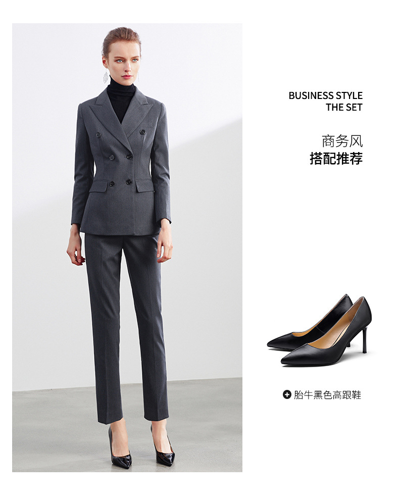 春秋新款灰色双排扣西装套装气质女神范名媛小西装外套商务正装女