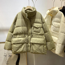纯色蓬松保暖立领大口袋羽绒服女冬季2023新款帅气面包服保暖外套