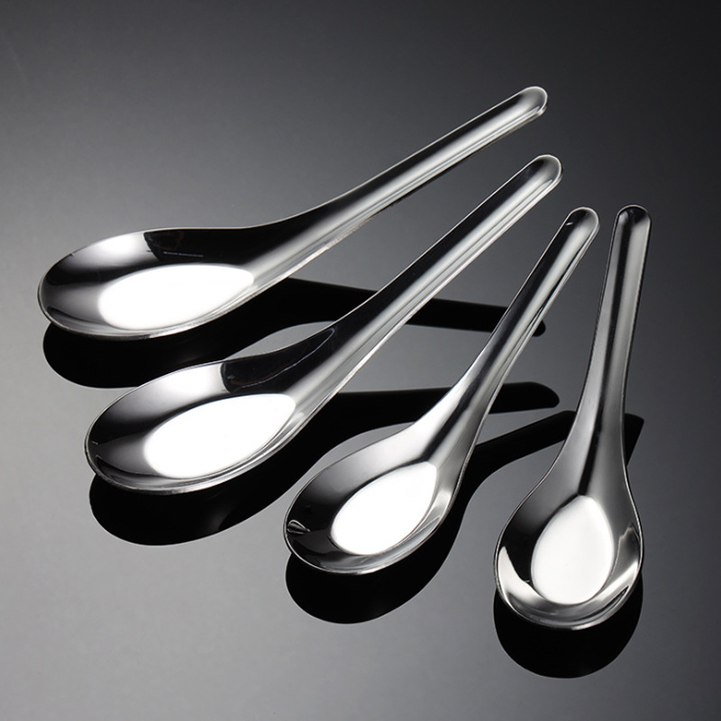 304不锈钢平底勺 可站立复古中式勺子 加深勺头 学生家用短柄调羹