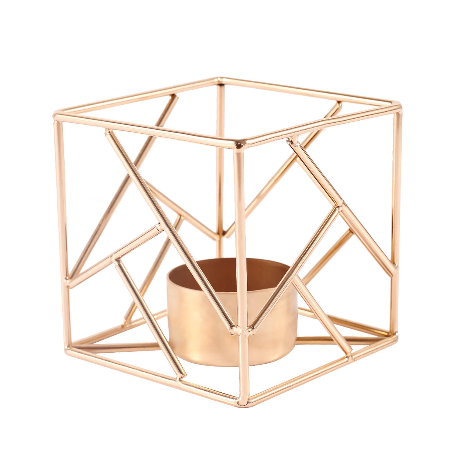 跨境烛台创意铁艺烛台金色北欧复古几何家居摆件金属镂空电镀工艺