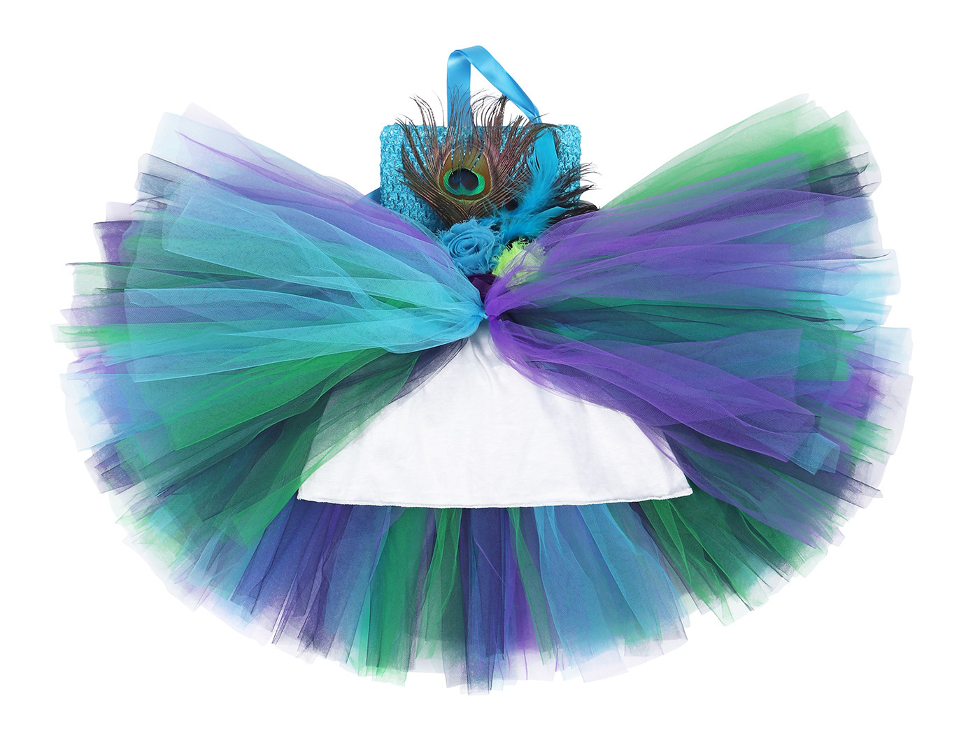 孔雀羽毛裙儿童花朵网纱tutu裙单肩芭蕾蓬蓬裙子女童连衣裙跨境