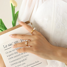欧美ins风淡水珍珠开口可调节戒指女个性设计感U型潮时尚食指指环