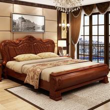 实木床1.8米双人床中式主卧高箱储物床雕花家具现代简约2米大床