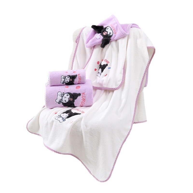 Coolomi Towel Bath Towel Set Polyester Brocade Material Soft Absorbent Lint-Free Cartoon Cute