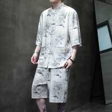 冰丝唐装男夏季薄款凉感新中式短袖衬衫中国风改良汉服搭配两件套
