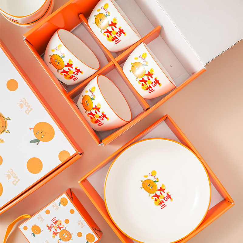 Lucky Ceramic Tableware Bowl Chopsticks Set Bowl Set Gift Box Creative Opening Activity Gift Business Gift Wholesale