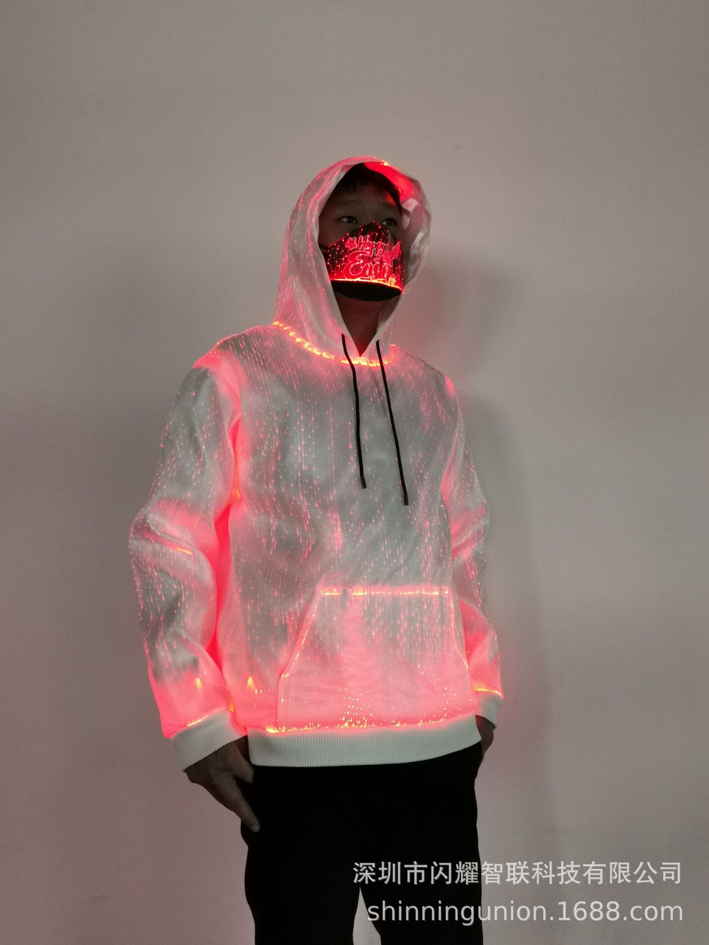 led光纤发光服饰 发光长袖卫衣带帽发光衣 外贸定制发光衣服