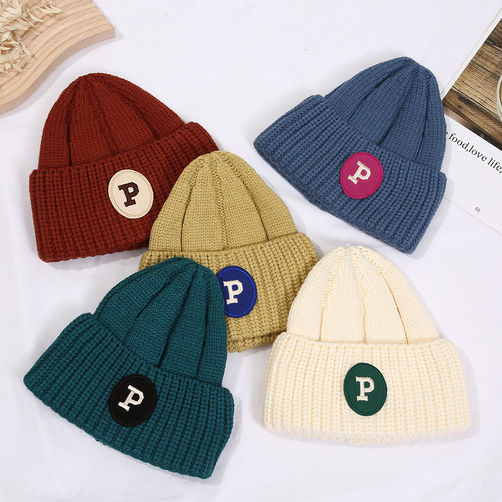 Internet Celebrity Ins Knitted Hat Letter Children's Wool Hat Student Flanging Warm Earflaps Cap Autumn Winter Warm Hat