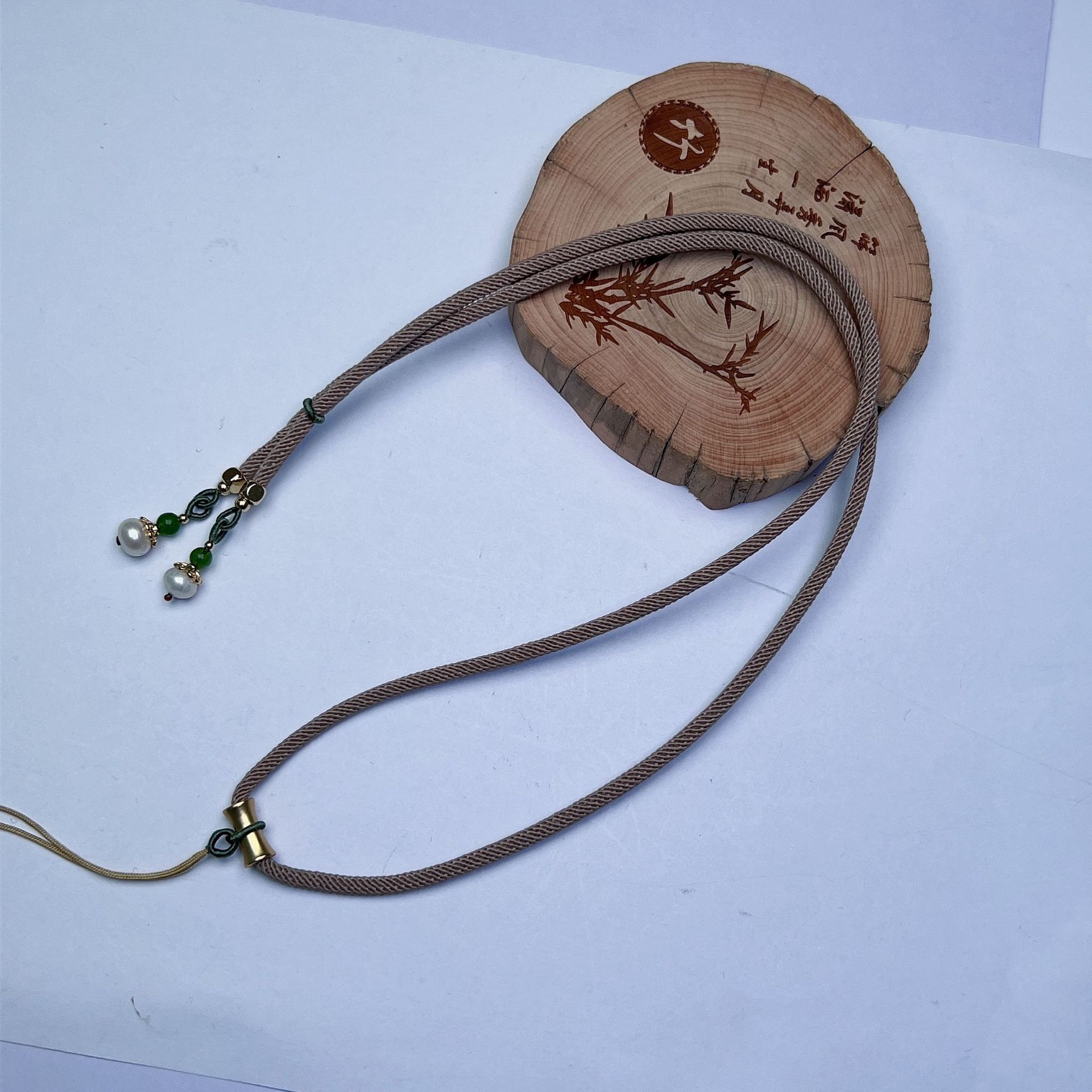 新款手工24k包金碧玉珍珠饰品绳活口情侣款个性佩挂脖毛衣链批发