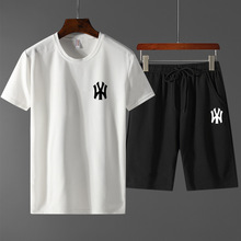 2024新款男装夏季短袖T恤运动套装健身跑步男士修身装百搭两件套