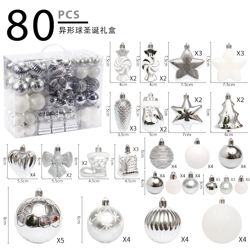 Cross-Border New Christmas Decorations 80 Sets of Special-Shaped Painted Christmas Ball Set Gift Bag Christmas Tree Pendant