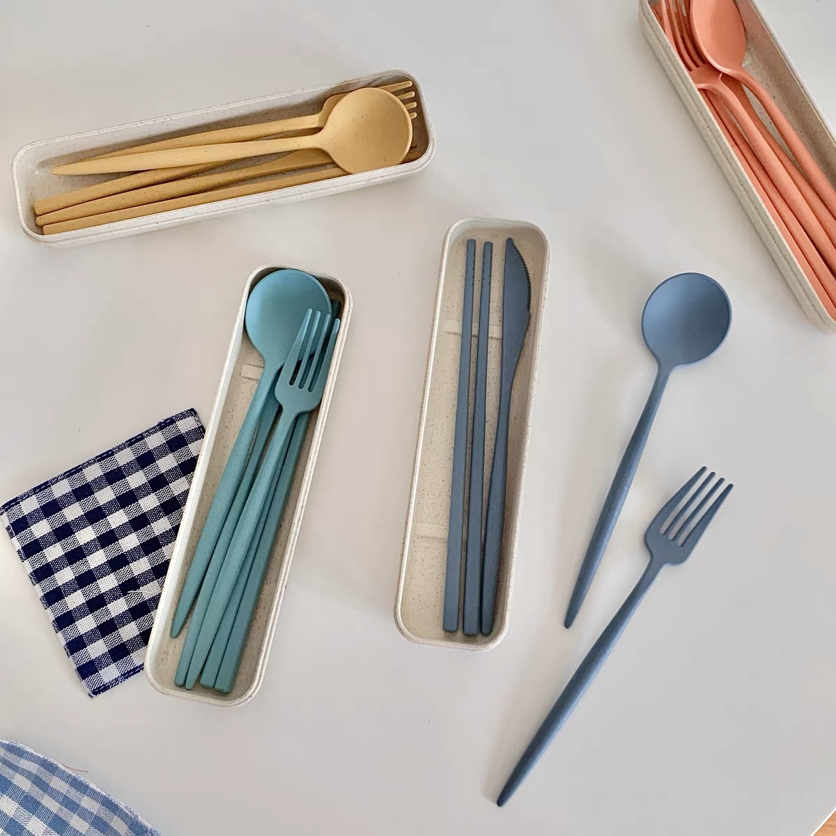 Breakfast Portable Camping Chaoshan Tableware Household Ins Student Spoon Chopsticks Sets Wheat Tableware Blind Box