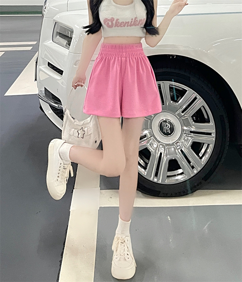 Hot Girl Pink Casual Pants for Women 2023 Summer New Small Versatile High Waist Sports Style Slimming Straight Pants Shorts