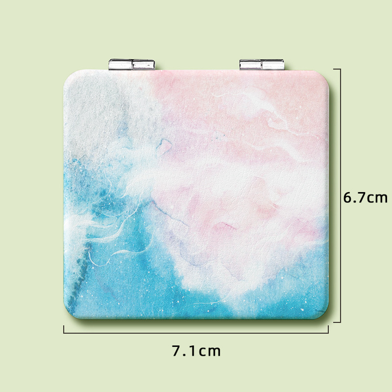 Hand Painted Dream Handheld Makeup Mirror Portable Portable Watercolor Mirror Folding Square Double-Sided Pattern Pu 