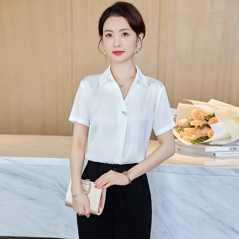 白色短袖衬衫女夏季新款气质职业装洋气百搭休闲衬衣白领工装套装