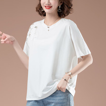 中年T恤女夏季2024新款洋气妈妈短袖宽松减龄韩版体恤上衣女