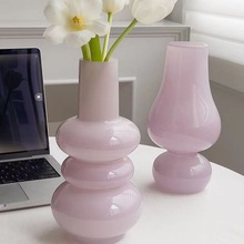 网红香芋紫玻璃花瓶高级感客厅摆件复古插花瓶仿真花少女心玻璃瓶