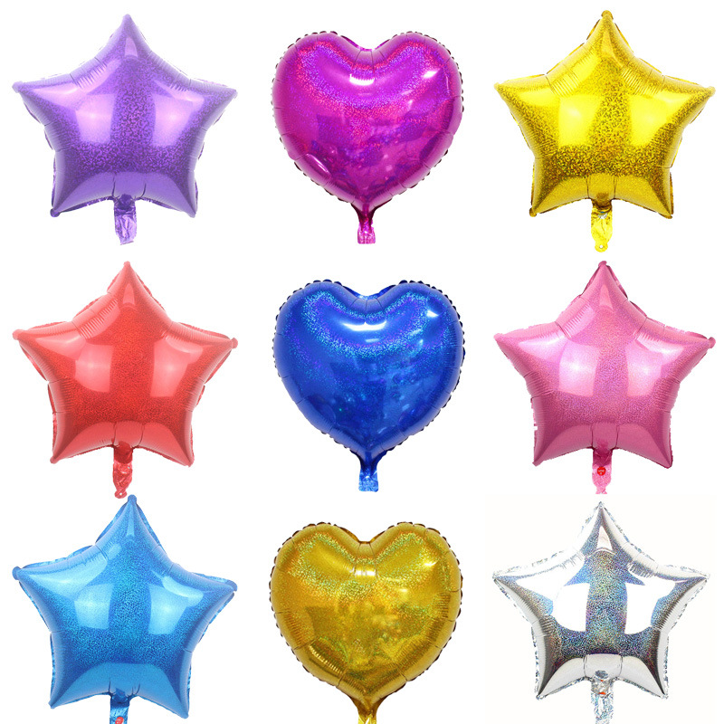 18寸镭射爱心五角星气球炫彩节日婚庆典礼活动装饰铝膜气球批发