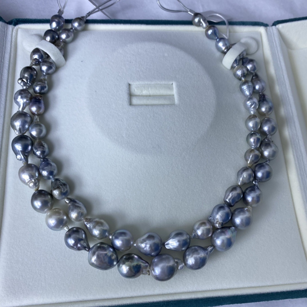 9-13mm铂金灰大溪地珍珠项链天然海水珍珠全珠链巴洛克串链诸暨