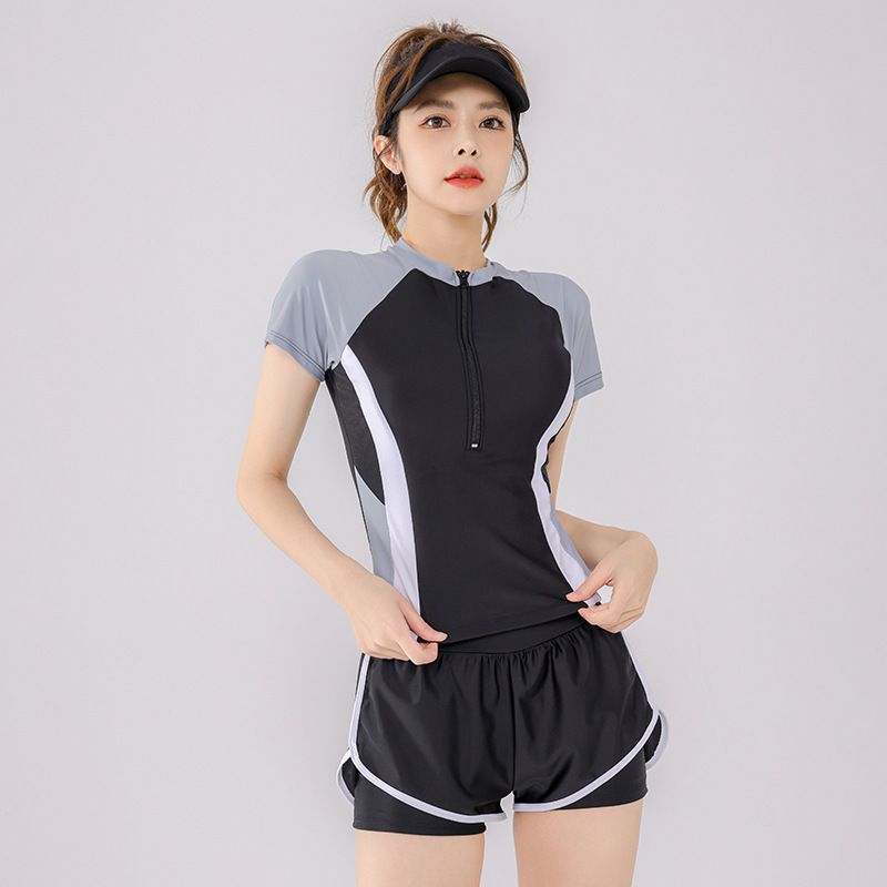 split swimsuit women‘s sports conservative cover belly thin short sleeve boxer student fashion new wholesale hot spring swimsuit