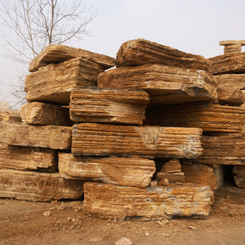 黄色千层石 园林景观流水假山石料 造景石驳岸护坡石 景观石
