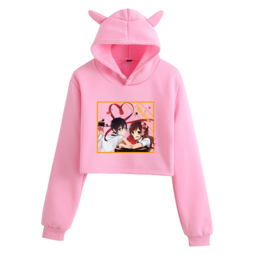 堀桑与宫村君 堀京子宫村伊澄 动漫印花时尚女生露脐猫耳朵卫衣