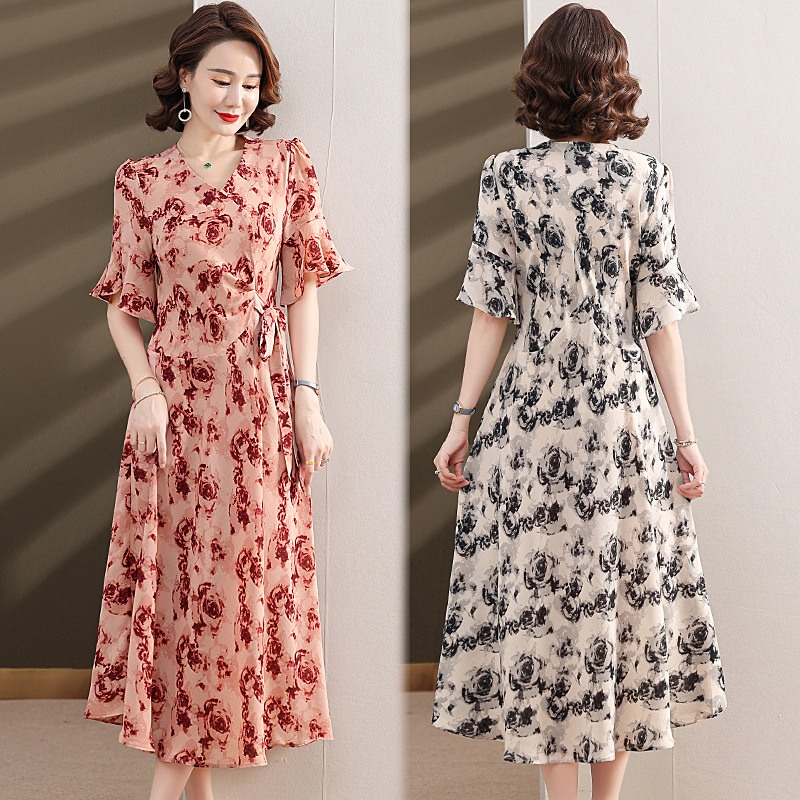 Mother's Dress 2024 Summer New Fashionable Dress Elegant Middle-Aged Dress Women's Summer Fashion Belly Covering Large Size