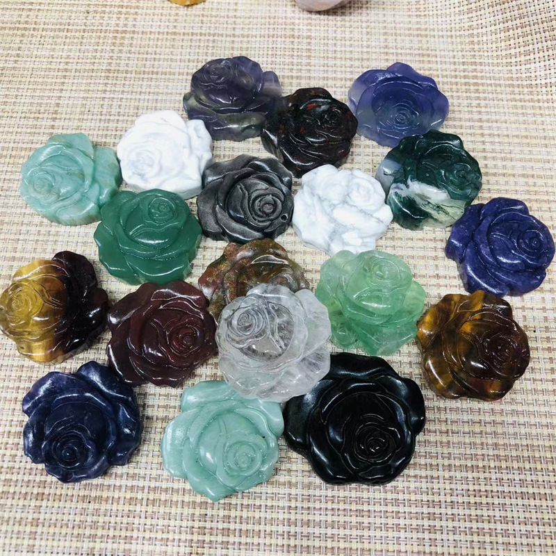 厂家批发天然水晶雕刻件玫瑰花牡丹花吊坠跨境欧美热销可打孔吊坠