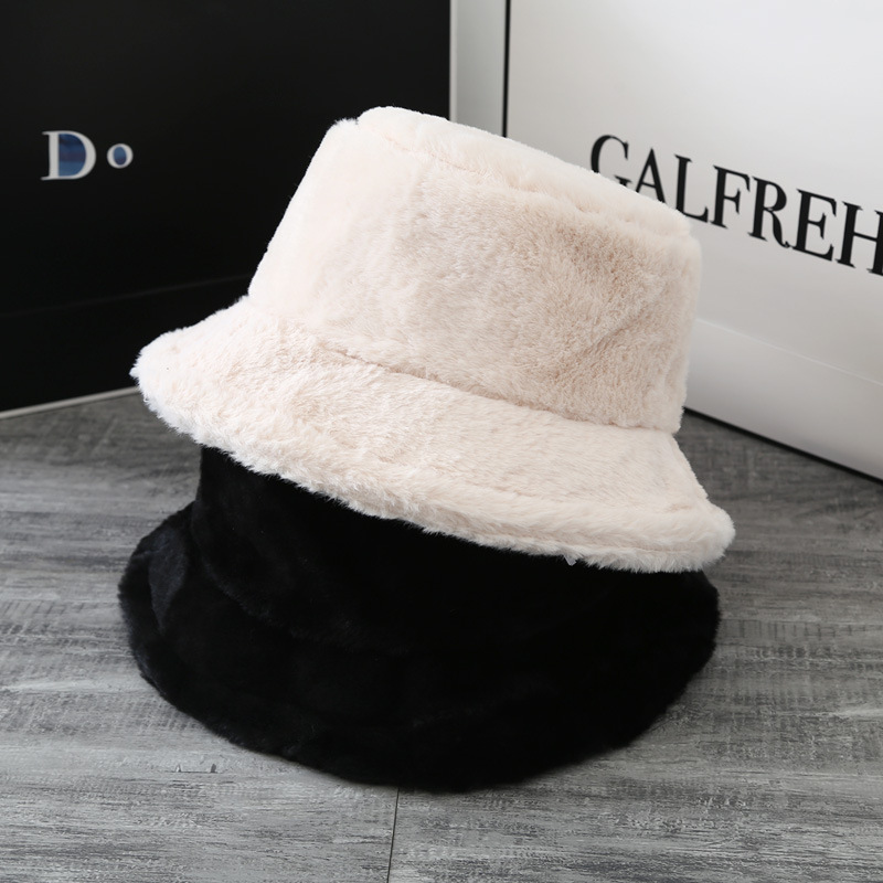 Autumn and Winter New British Curling Soft Plush Bucket Hat Women Thickened Warm Leisure Japanese Solid Color Retro Billycock