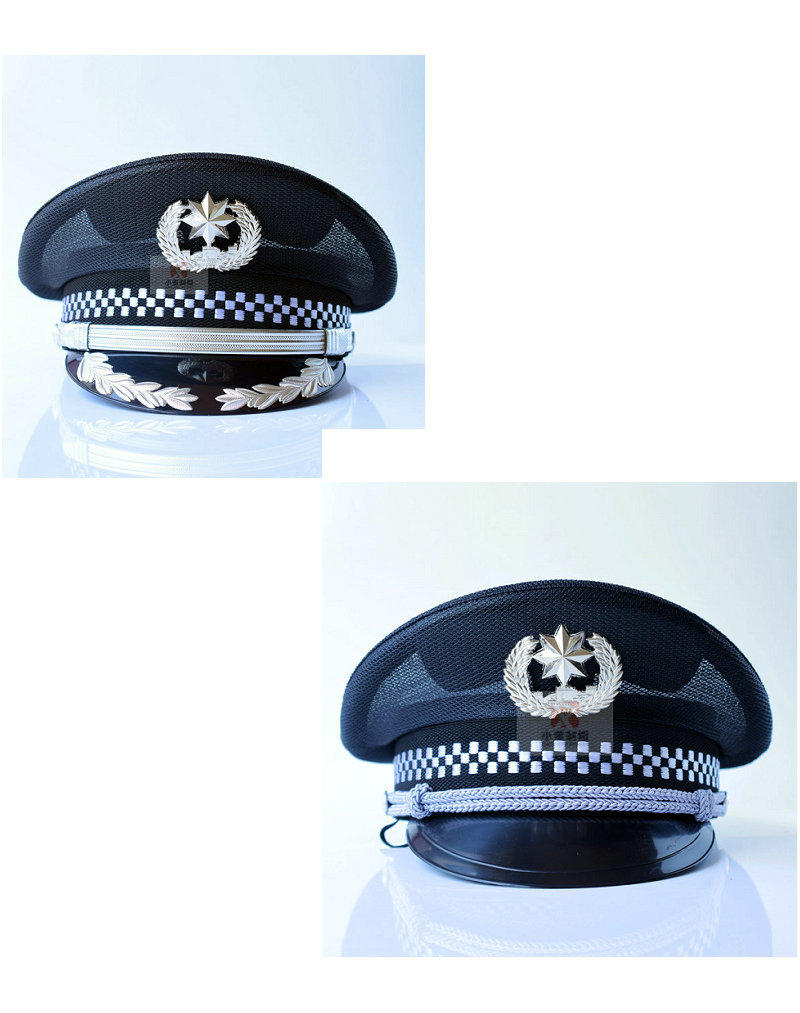 帽厂直批夏季黑色透气网眼布保安大盖帽物业小区安保大檐帽执勤帽