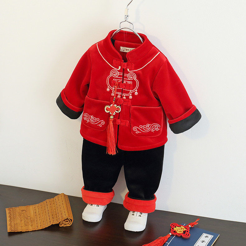 儿童唐装男童套装冬装女宝宝拜年服中国风新年装周岁礼服过年衣服
