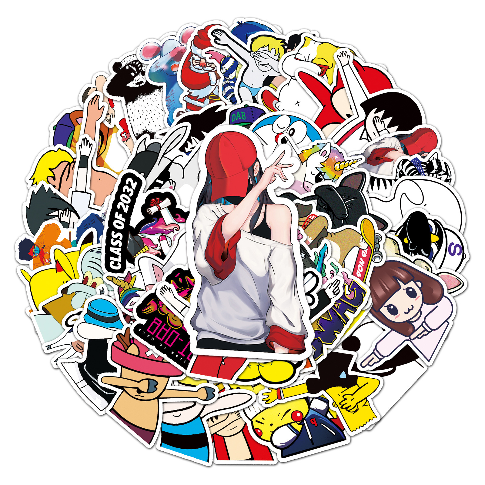 50张卡通人物遮脸手势贴纸 行李箱旅行箱汽车机车防水涂鸦贴纸