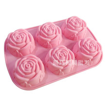 供应硅胶蛋糕模具 六孔玫瑰花朵模 玫瑰 手工皂模具