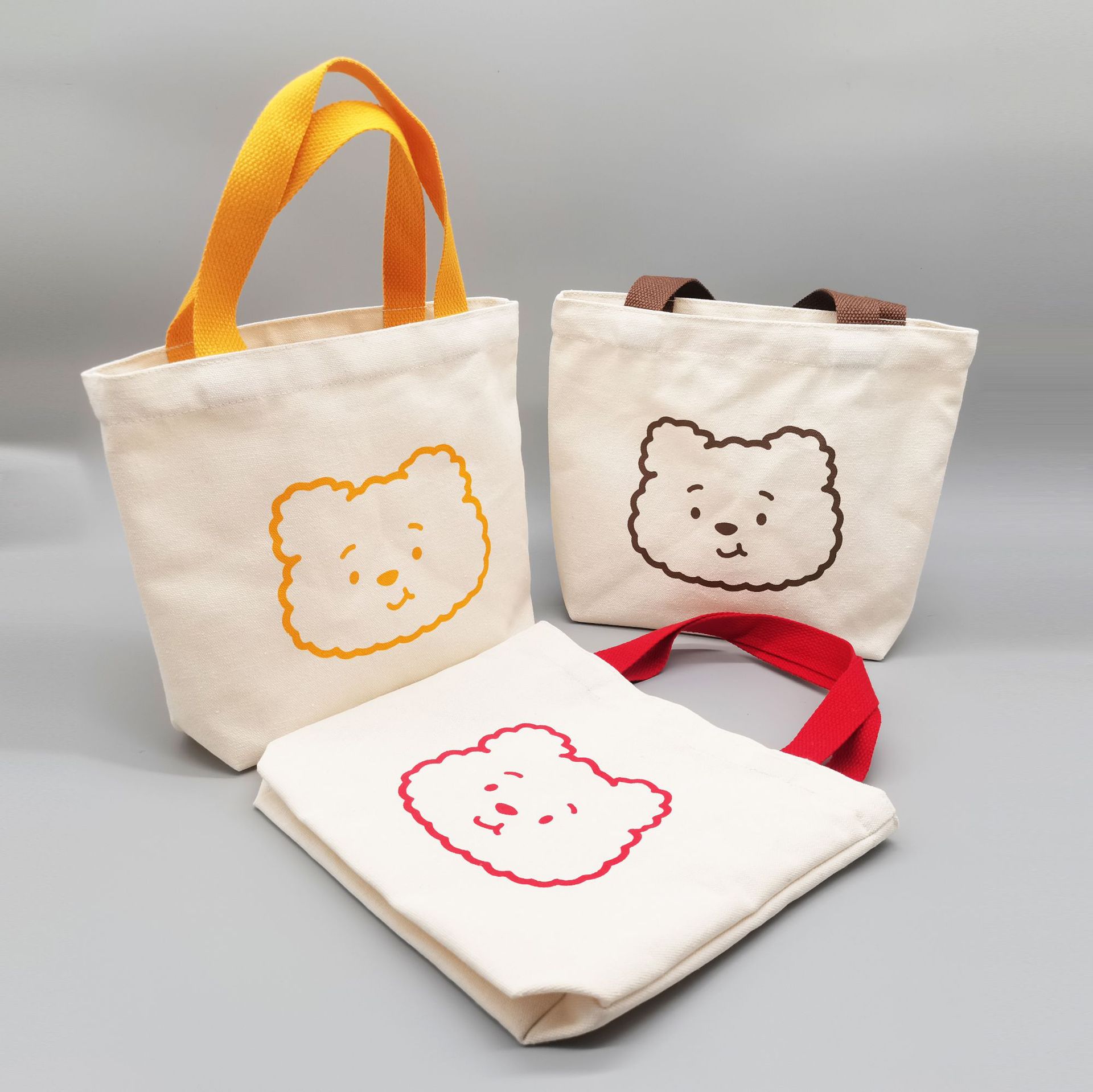 新款卡通小胖熊帆布袋 ins风出口外贸布袋学生外出便当盒手提饭袋-阿