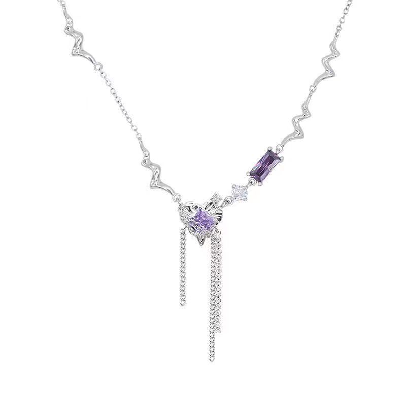 Catch Ephemera Ins Original Taiku Hot Girl Y2g Purple Zircon Pleated Heart Necklace Female Clavicle Chain Female