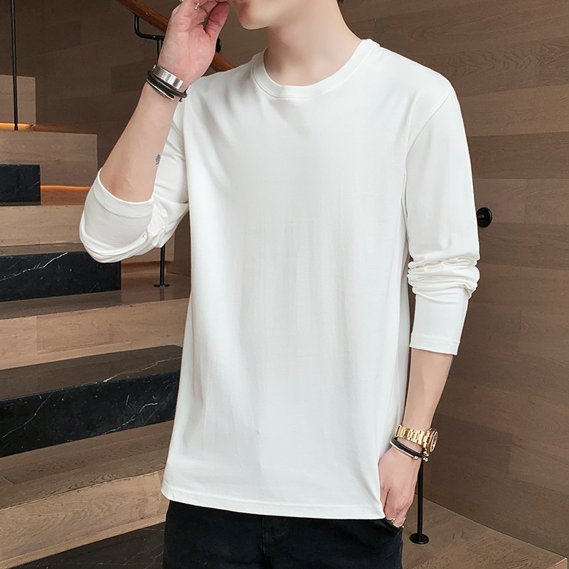 2023 Bottoming Shirt Men's round Neck Pullover Fashion Sweater Boys Top Korean Style Long Sleeve T-shirt Versatile Simple Men