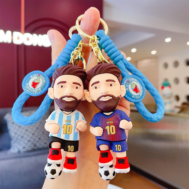 Creative Football Star Keychain Cartoon Pvc Character Doll Bag Package Pendant Car Key Ring Gift Wholesale